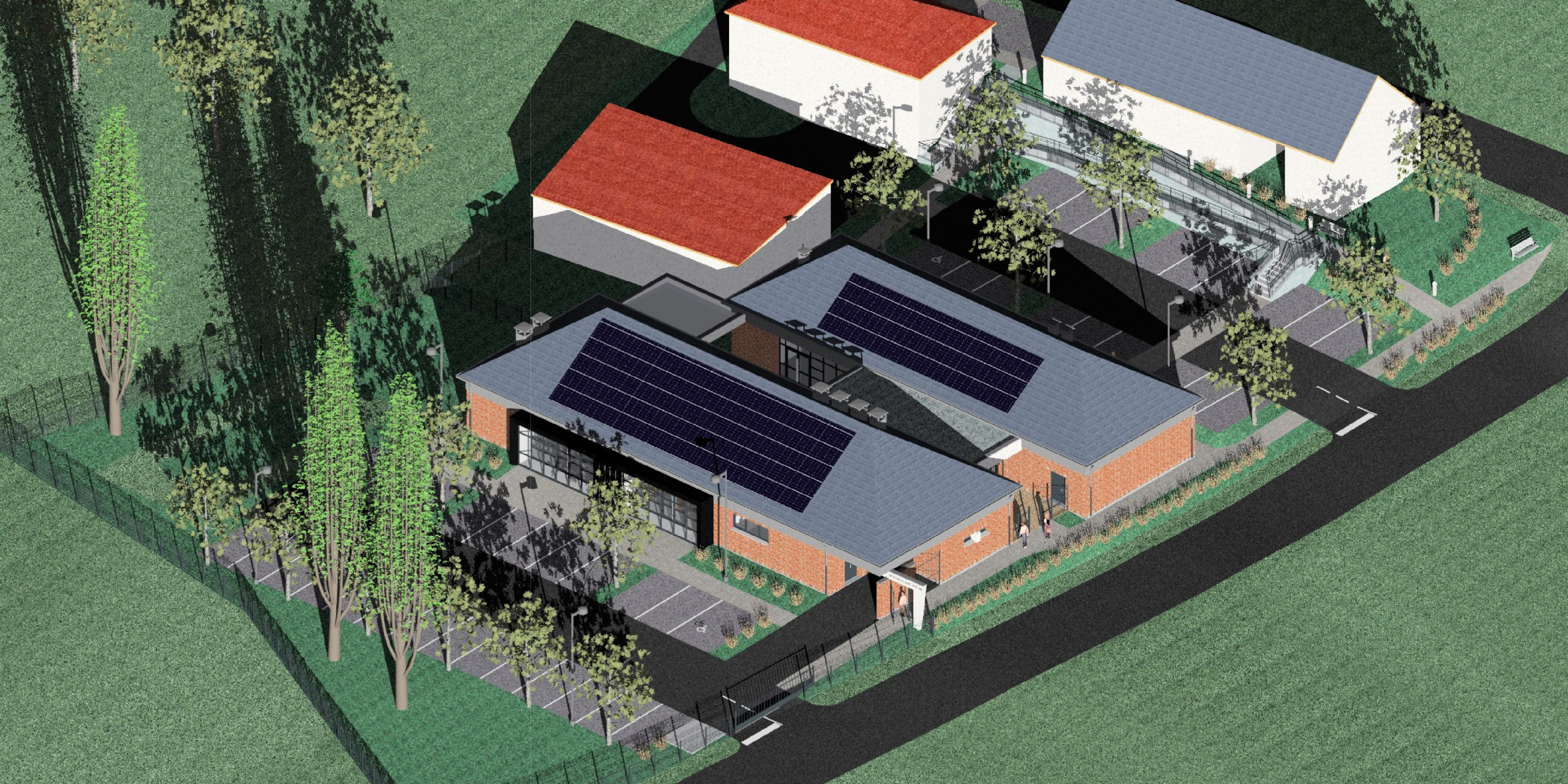 Vue projet sur la salle multifonction de Montreuil-sur-Brèche (60). Vue projet sur la salle multifonction de Montreuil-sur-Brèche (60).