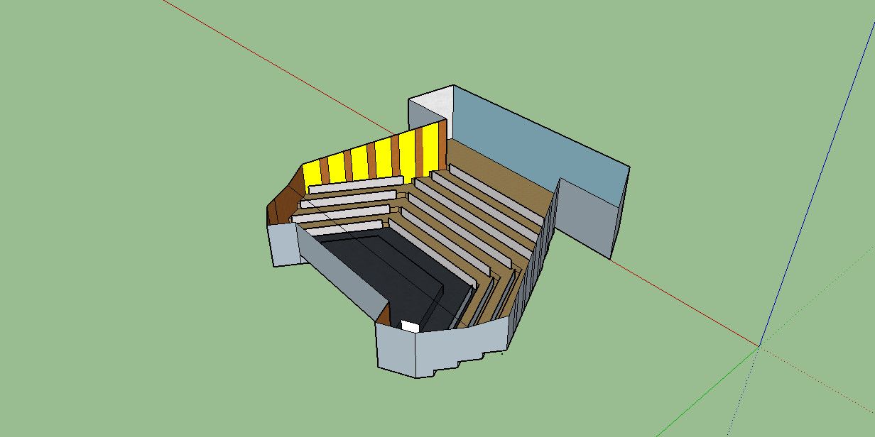 Modélisation CAO de l’auditorium du Mail pour l’acoustique des salles (géométrie simplifiée).
